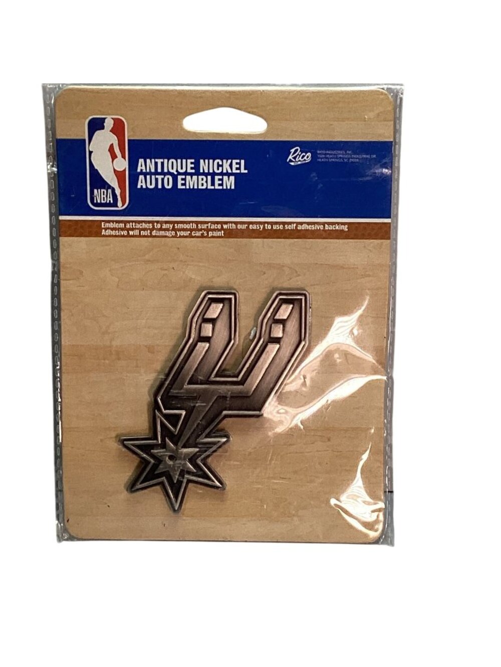 Spurs NBA Antique Nickel Auto Emblem Adhesive Back Rico Ind New Sealed